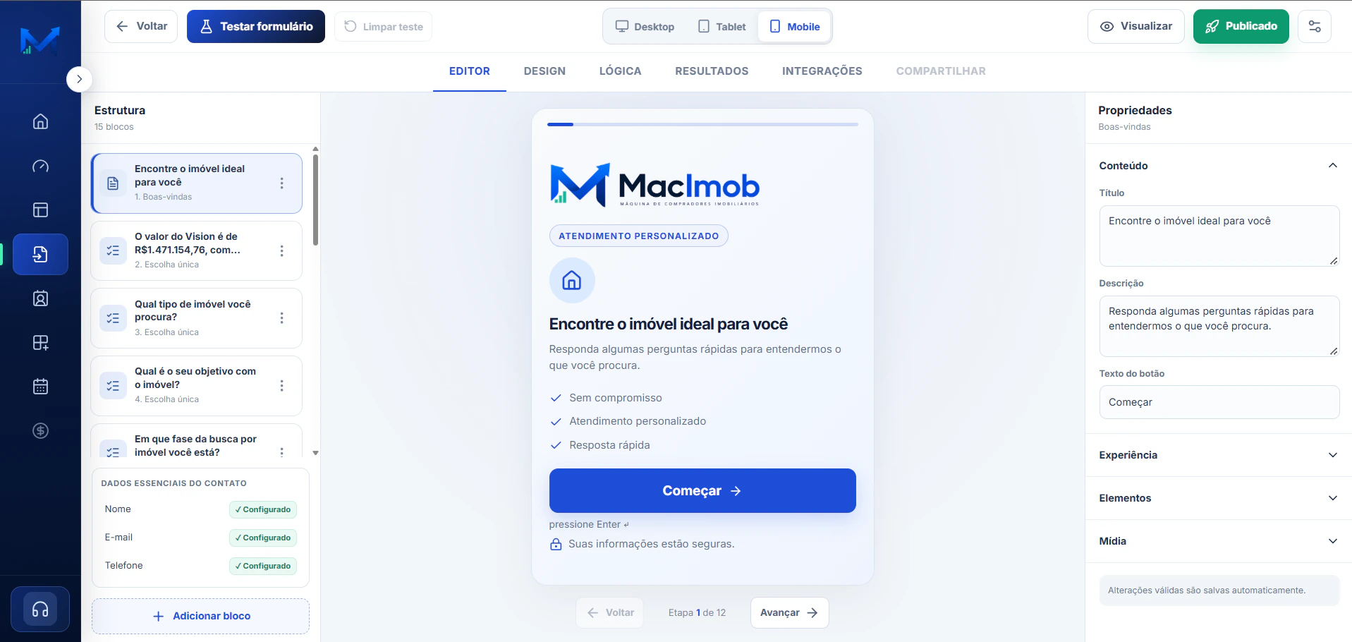 Editor real de formulários do MacImob
