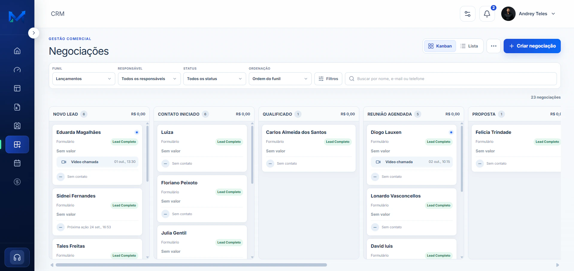 CRM Kanban real do MacImob
